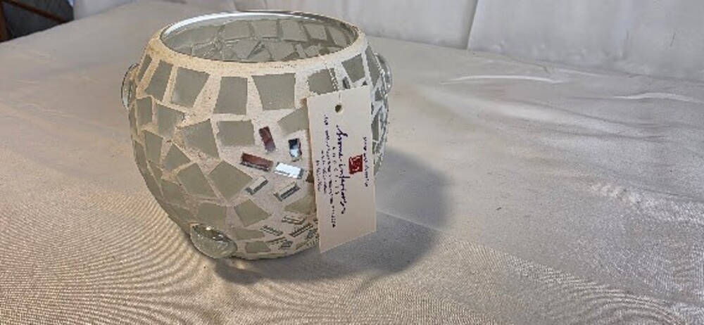 Vintage Home Interior Mosaic Glass Candle Holder White Round Glass Decorative Bo